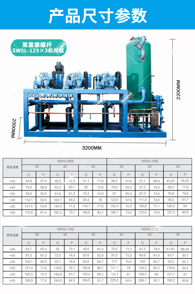 KHAKKA萊富康螺桿機(jī)組SW5L125×3機(jī)并聯(lián)機(jī)組冷庫設(shè)備